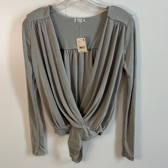 Free People Tops - Free People Intimately Silver Gray Drape Front Bodysuit | S | NWT